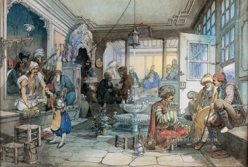  Amadeo Works - A cafe in Istanbul Watercolour Ottoman Empire Amadeo Preziosi Neoclassicism Romanticism